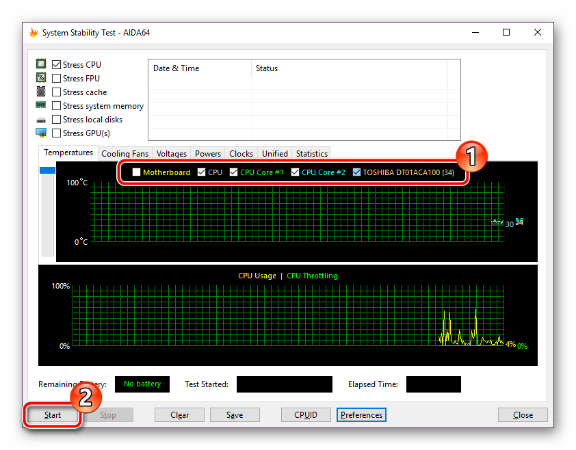 Включить показатели для графиков в программе AIDA64