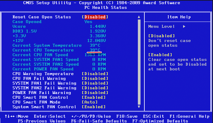 Температура ЦП в БИОС