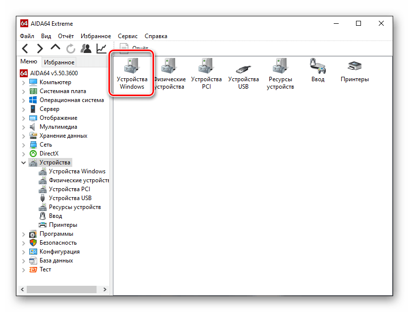 Переходим в Устройства Windows в AIDA64
