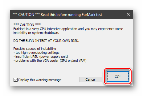 Подтверждение запуска стресс-теста видеокарты в программе Furmark