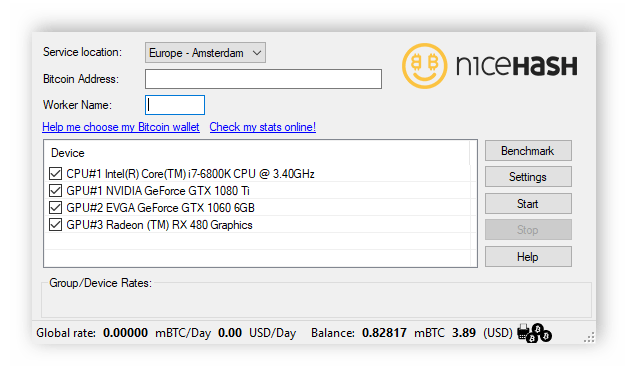 Интерфейс программы NiceHash