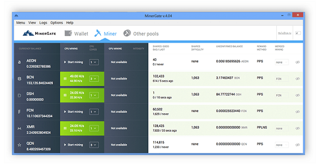 Интерфейс программы Miner Gate