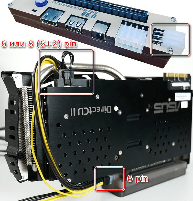 Подключение дополнительного питания при монтаже внешней видеокарты к ноутбуку