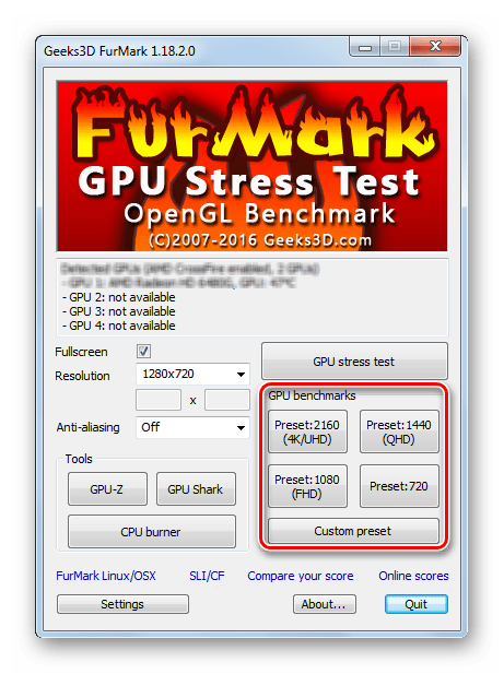 Тест Benchmark в FurMark