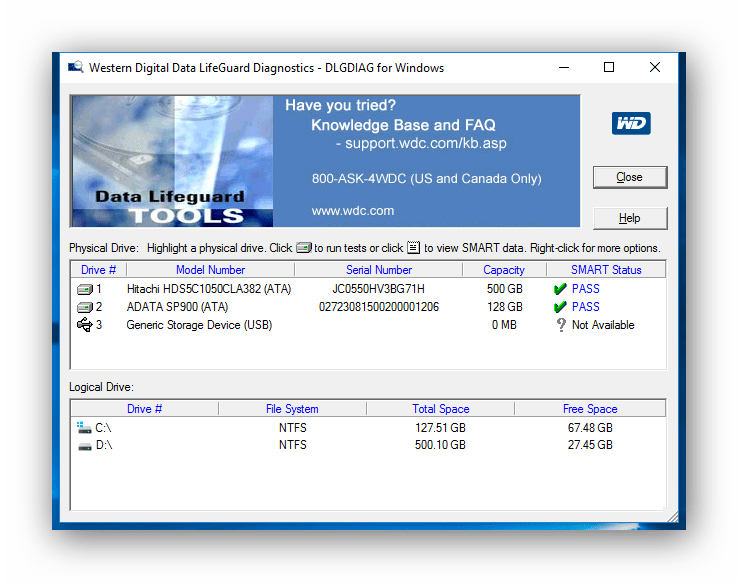 Программа WD Data LifeGuard Diagnostics