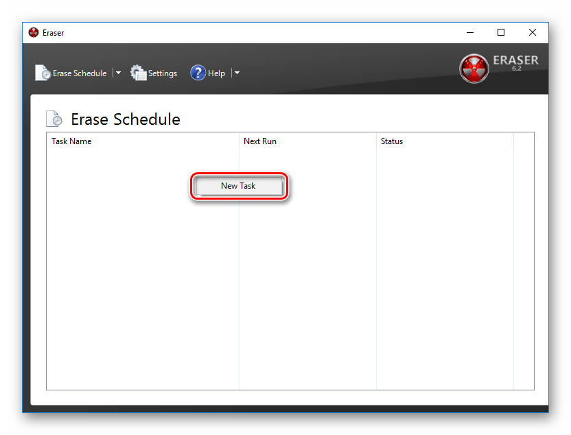 Создание новой задачи для затирания диска в Eraser