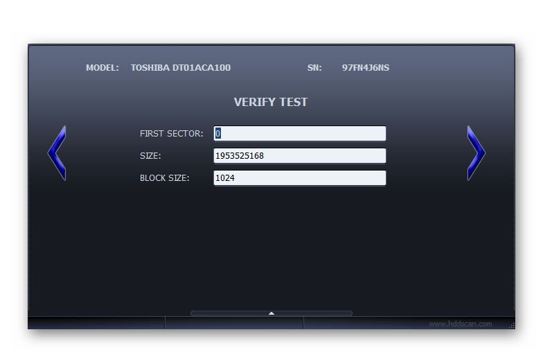 Параметры тестирования жесткого диска в HDDScan