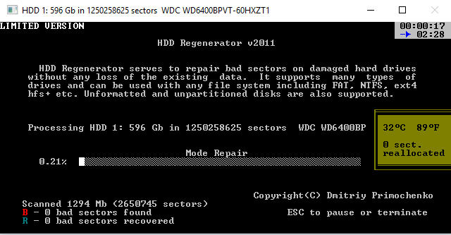 Сканирование  и восстановление жесткого диска с помощью HDD Regenerator