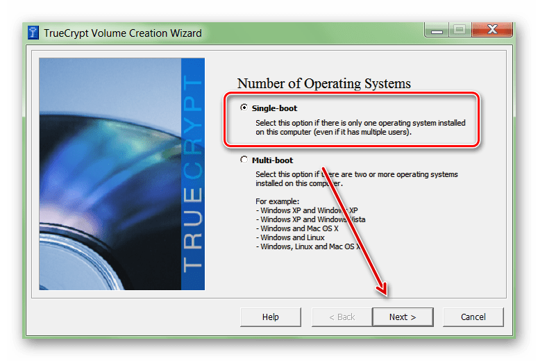 Выбор количества установленных операционных систем в TrueCrypt