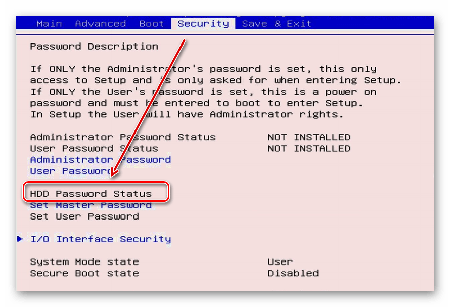 Включение пароля на HDD через BIOS