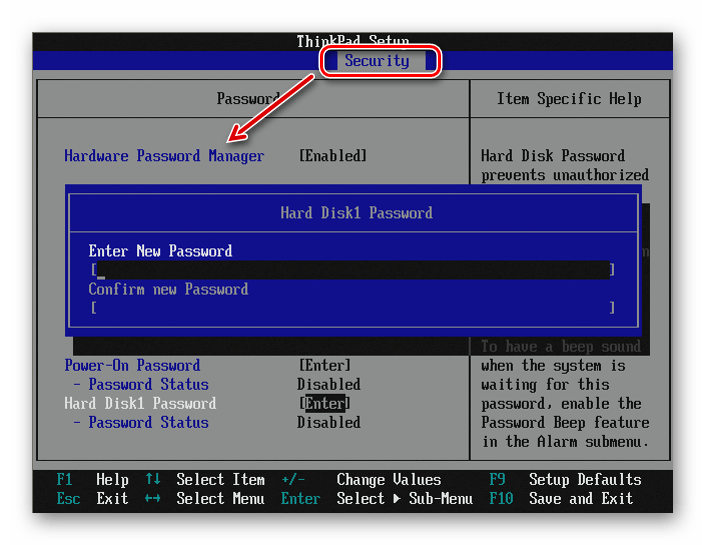 Включение Hardware Password Manager в BIOS