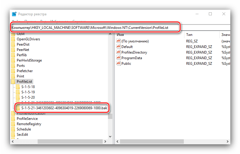 Найти в реестре резервную папку для устранения проблемы с временным профилем в windows 10