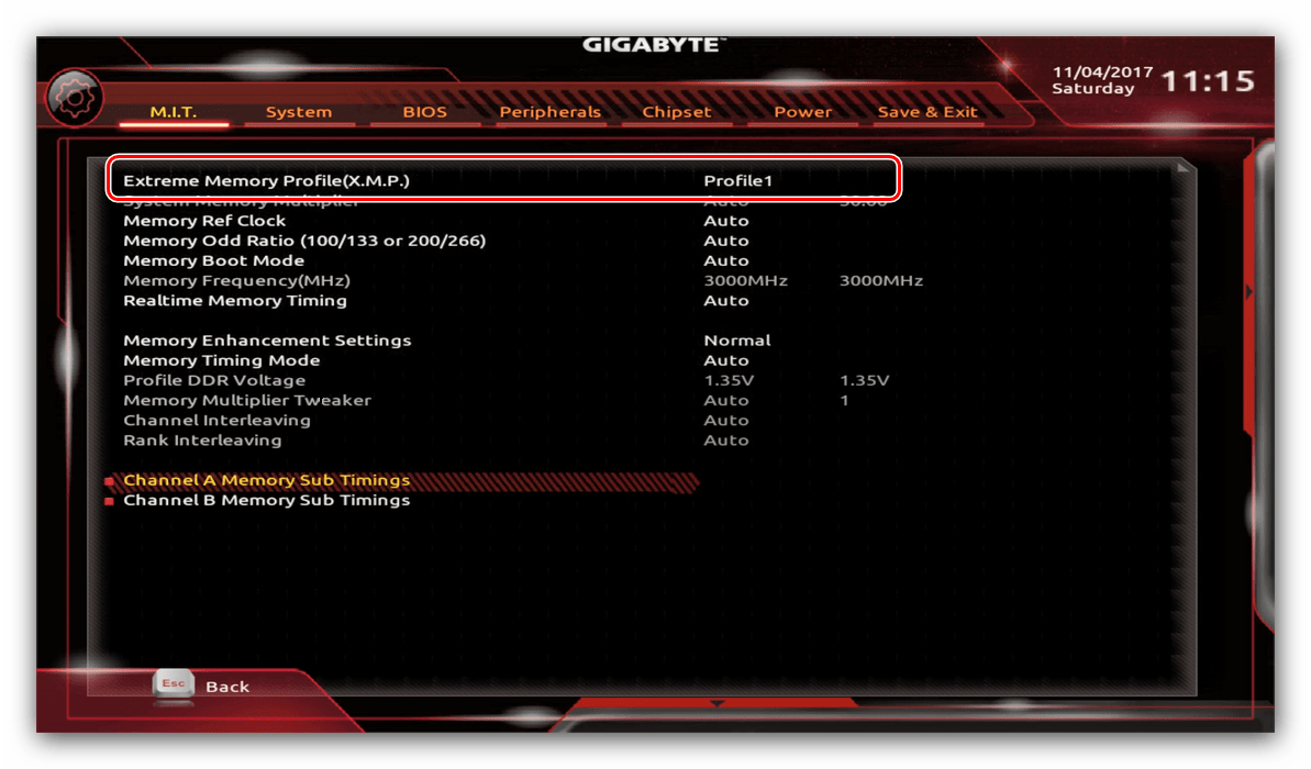 Установка профиля оперативной памяти UEFI-BIOS материнских плат Gigabyte