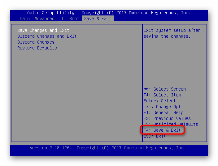 Сохранение настроек и выход из AMI BIOS