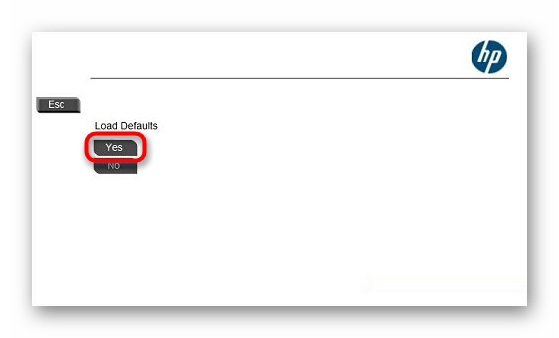 Подтверждение сброса настроек через Restore Defaults в HP BIOS UEFI