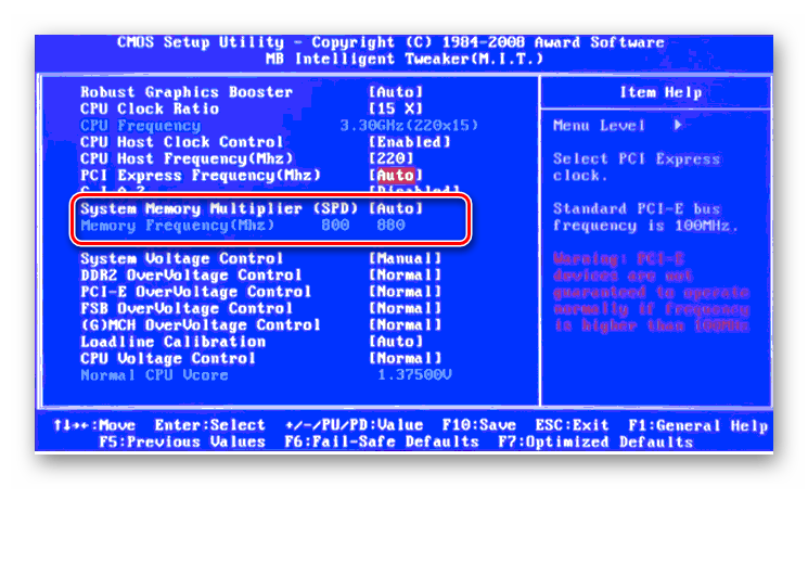 Изменение тактовой частоты RAM Award BIOS