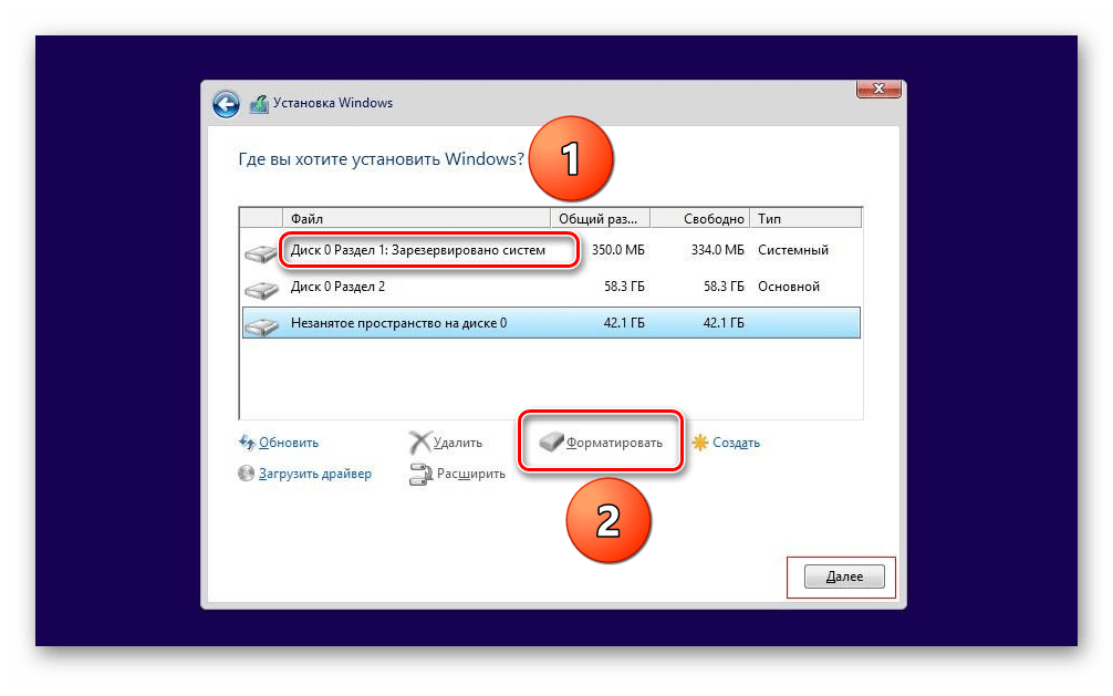 Форматирование раздела жесткого диска при установке Виндовс 8