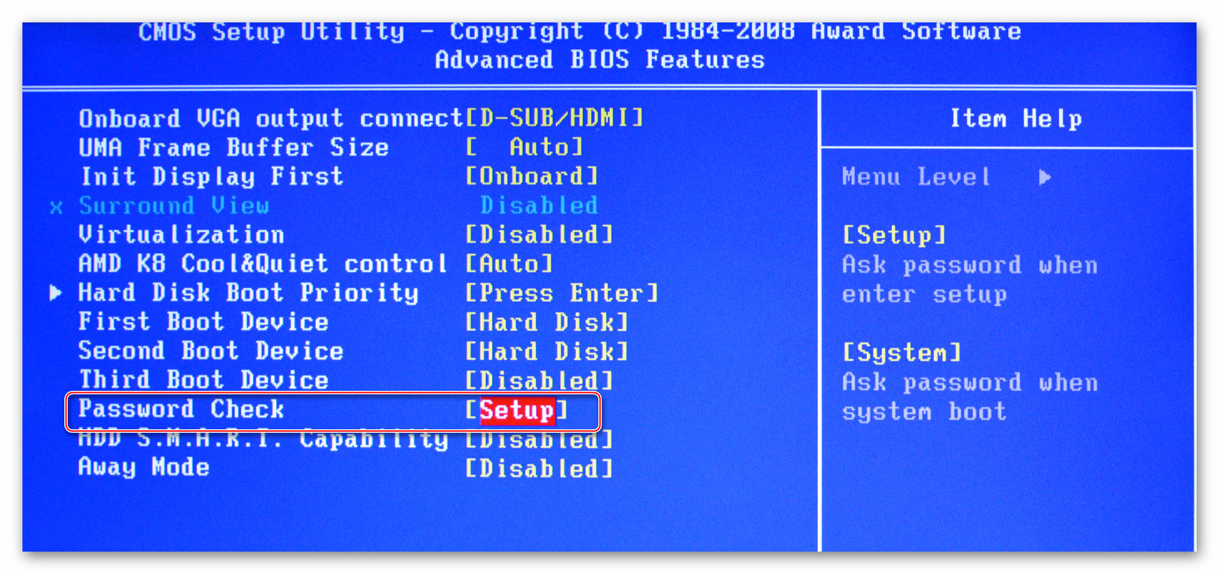 Password Check в BIOS