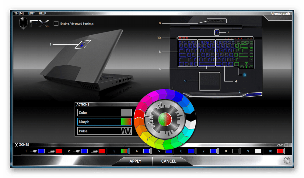 Настройка RGB подсветки клавиатуры ноутбука Dell Alienware через программу Alienware Command Center