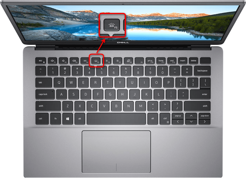 Пример включения подсветки клавиатуры на ноутбуке Dell клавишей F5