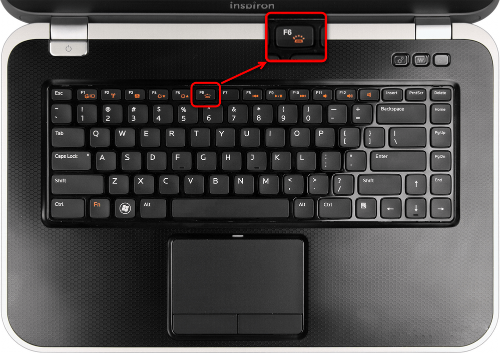 Пример включения подсветки клавиатуры на ноутбуке Dell клавишей F6