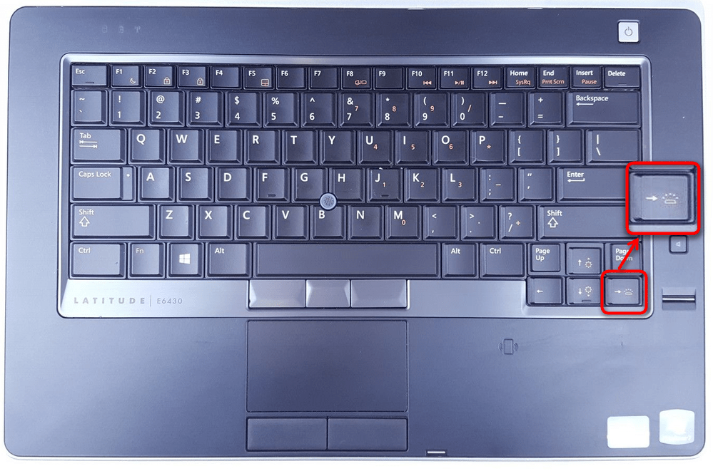 Пример включения подсветки клавиатуры на ноутбуке Dell клавишей Fn и стрелкой вправо
