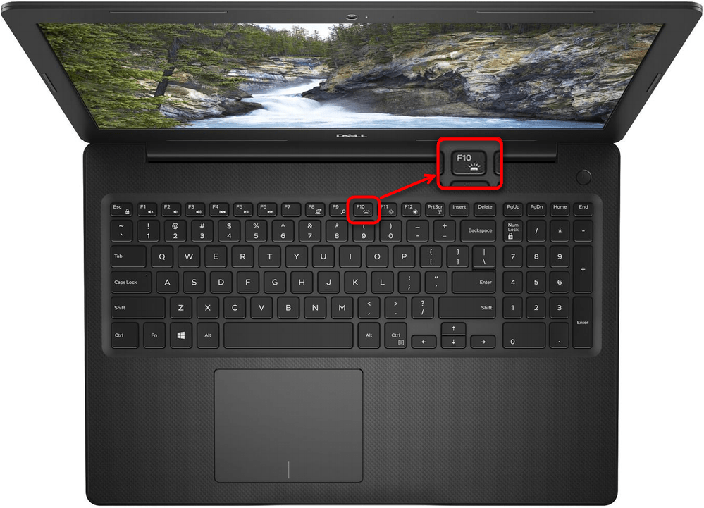 Пример включения подсветки клавиатуры на ноутбуке Dell клавишей F10