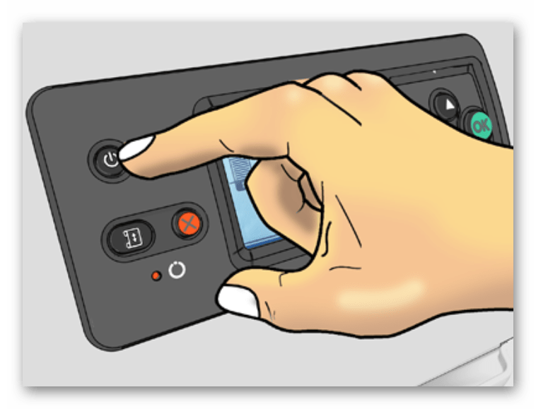 Перезагрузка принтера для решения проблемы с кнопкой Внимание на принтере Kyocera