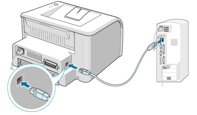 Подключение принтера Canon MG5340 к компьютеру через идущий в комплекте кабель