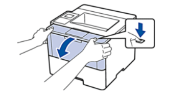 Открытие крышки лазерного принтера Brother для замены тонера