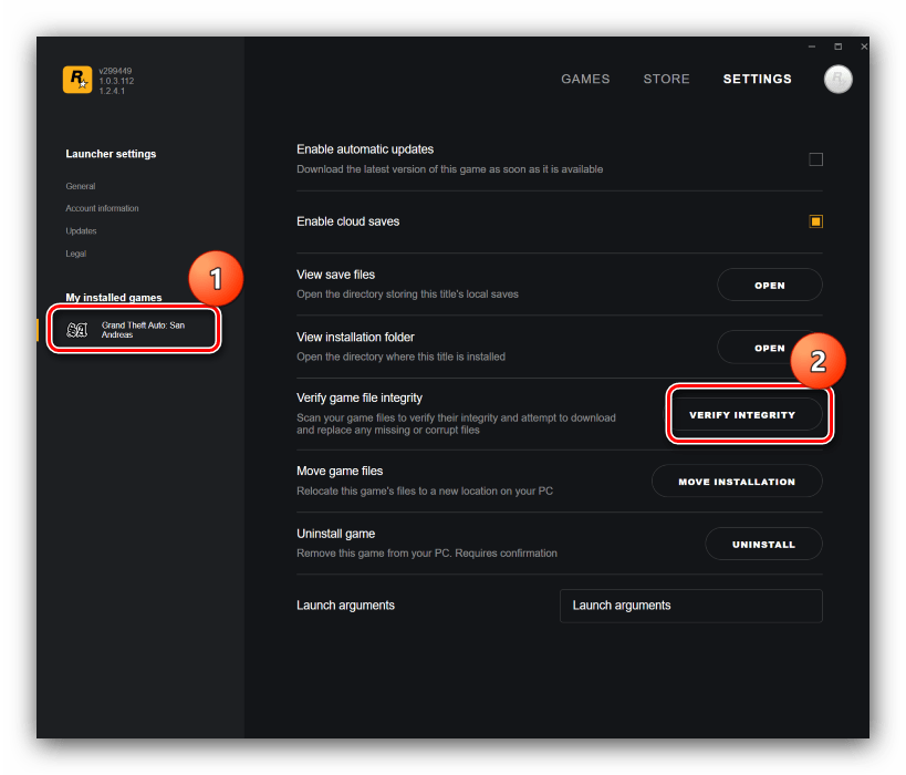 Проверка целостности файлов через Rockstar Launcher для устранения проблем с запуском GTA V в Windows 10