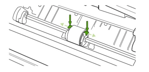 Отсоединение ролика захвата путем разжатия пластмассовых креплений на принтере Canon