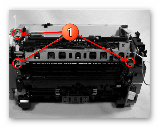 Снятие узла термозакрепления при разборке принтера Canon