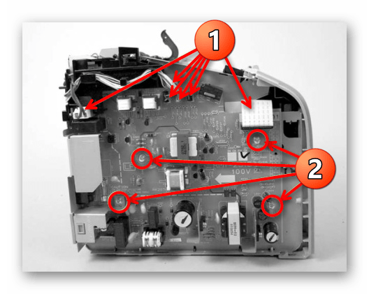 Снятие платы управления принтера Canon при его полной разборке