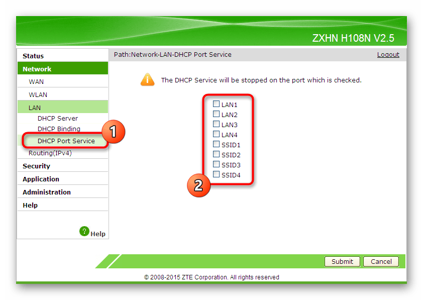 Выбор параметров автоматического получения адресов для разного типа подключений в ZTE ZXHN H118N