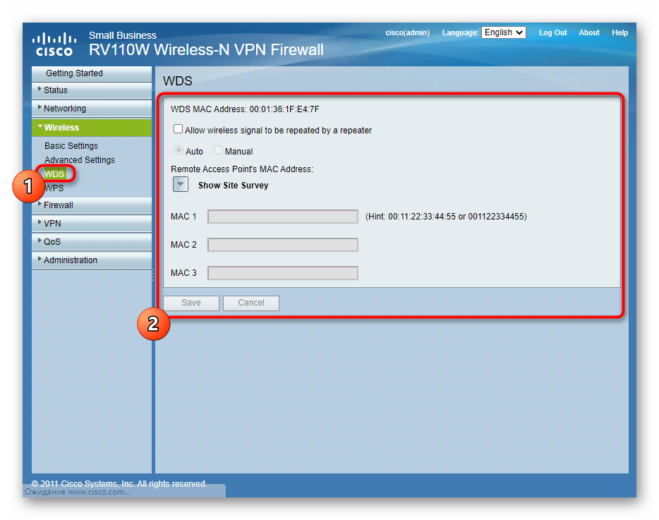 Настройка беспроводной сети роутера в режиме репитера через веб-интерфейс Cisco
