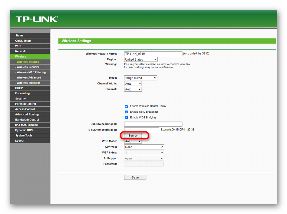 Переход к просмотру всех доступных сетей для подключения WDS на роутерах TP-Link