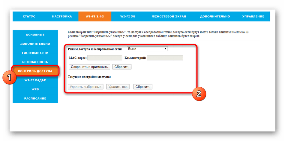 Контроль доступа беспроводной сети роутера Rotek Rx-22200 для Таттелеком