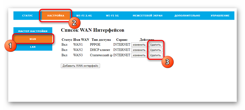 Удаление существующих параметров соединения роутера Rotek Rx-22200 для Таттелеком