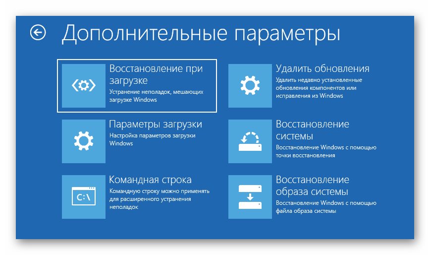 Взаимодействие с дополнительными параметрами запуска Windows 10 в режиме восстановления