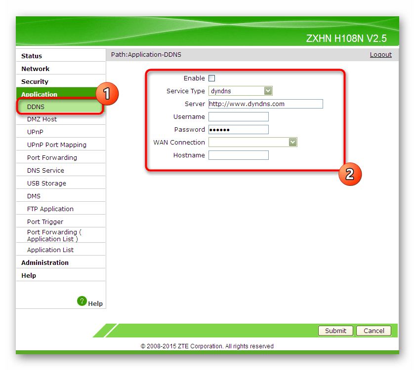 Настройка динамического DNS через веб-интерфейс роутера ZTE