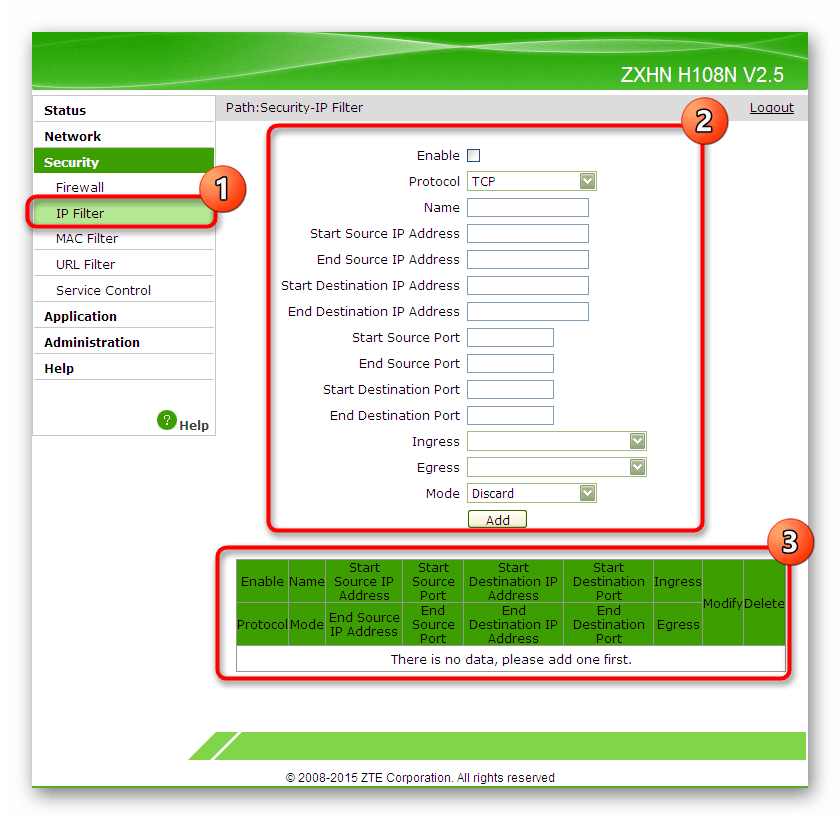 Управление фильтрацией IP-адресов через веб-интерфейс роутера ZTE