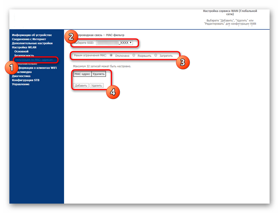 Фильтрация устройств для беспроводной сети маршрутизатора Sagemcom F@st 2804 от МТС