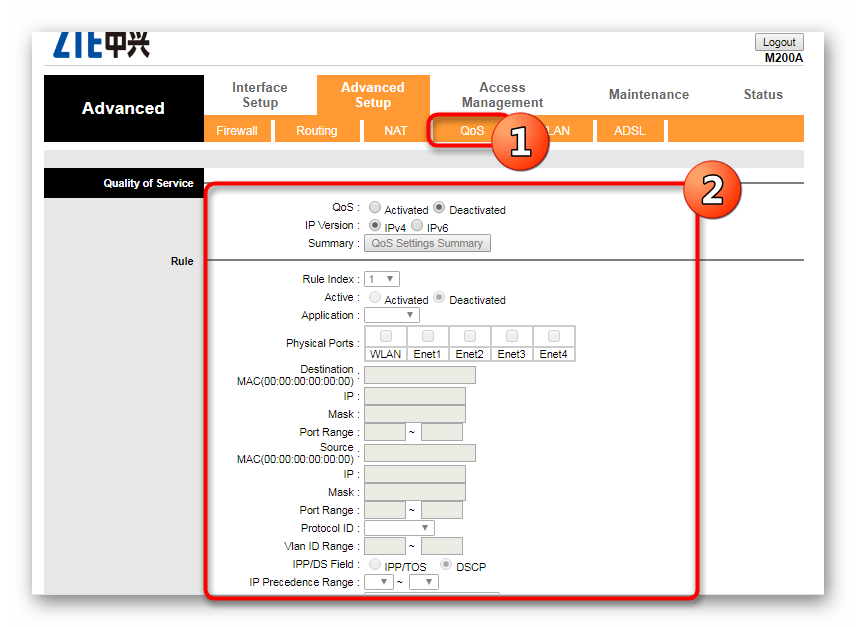 Дополнительные настройки QoS во время конфигурации роутера Промсвязь