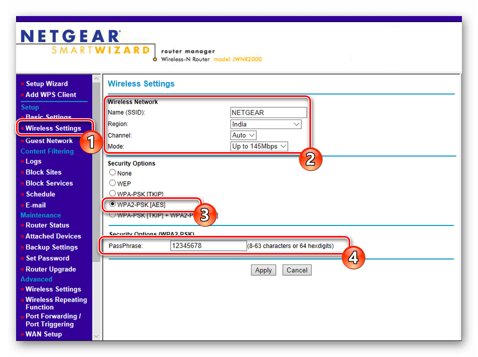 Основные настройки беспроводной сети роутера NETGEAR