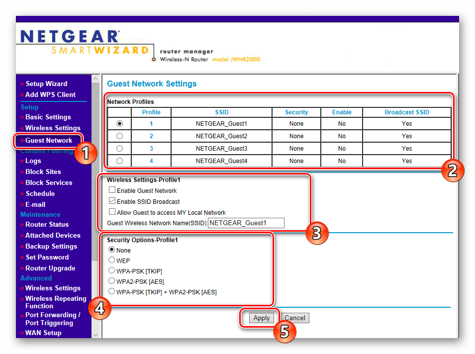 Настройки гостевой сети роутера NETGEAR