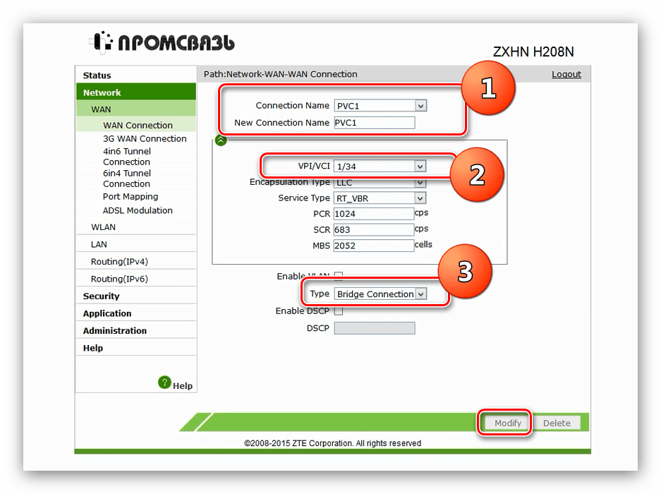 Параметры настройки IPTV на модеме ZTE ZXHN H208N