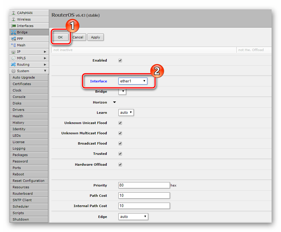 Порт с интерфейсом ether на роутере Mikrotik RB951G-2HnD