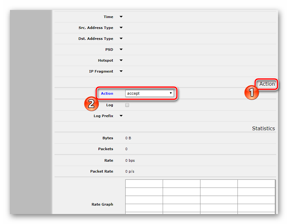 Применить действие для правила трафика Microtik