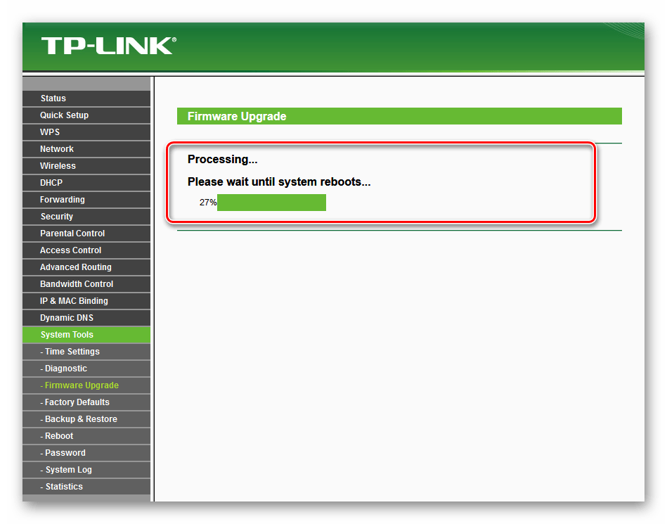 Процесс перепрошивки на роутере ТП-Линк